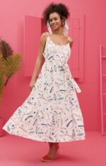 Linda Frill Dress White Boats Τιραντέ Φόρεμα με Ζώνη
