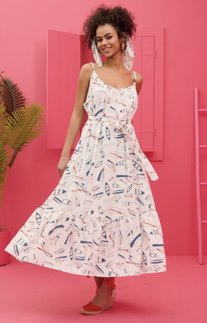 Linda Frill Dress White Boats Τιραντέ Φόρεμα με Ζώνη - Image 1
