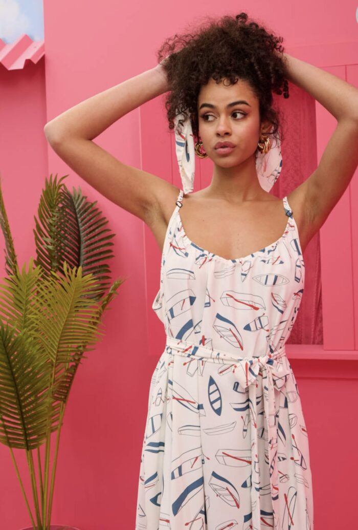 Linda Frill Dress White Boats Τιραντέ Φόρεμα με Ζώνη - Image 3