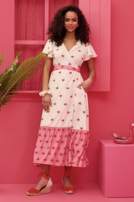 Iris Wrap Dress White Pixel Hearts